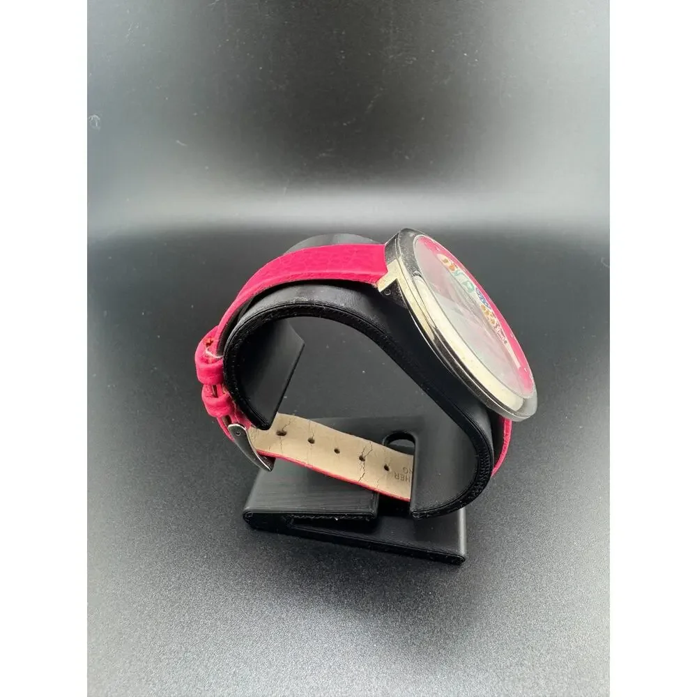 NEW LUCKY BRAND SHINY SILVER TONE,PINK LEATHER BACKING BAND,HEART DIAL WATCH